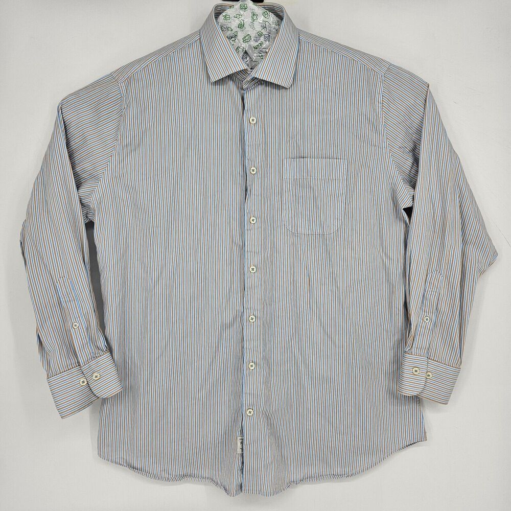 Peter Millar Shirt Mens Extra Large Striped Blue Button Up Long Sleeve Preppy XL